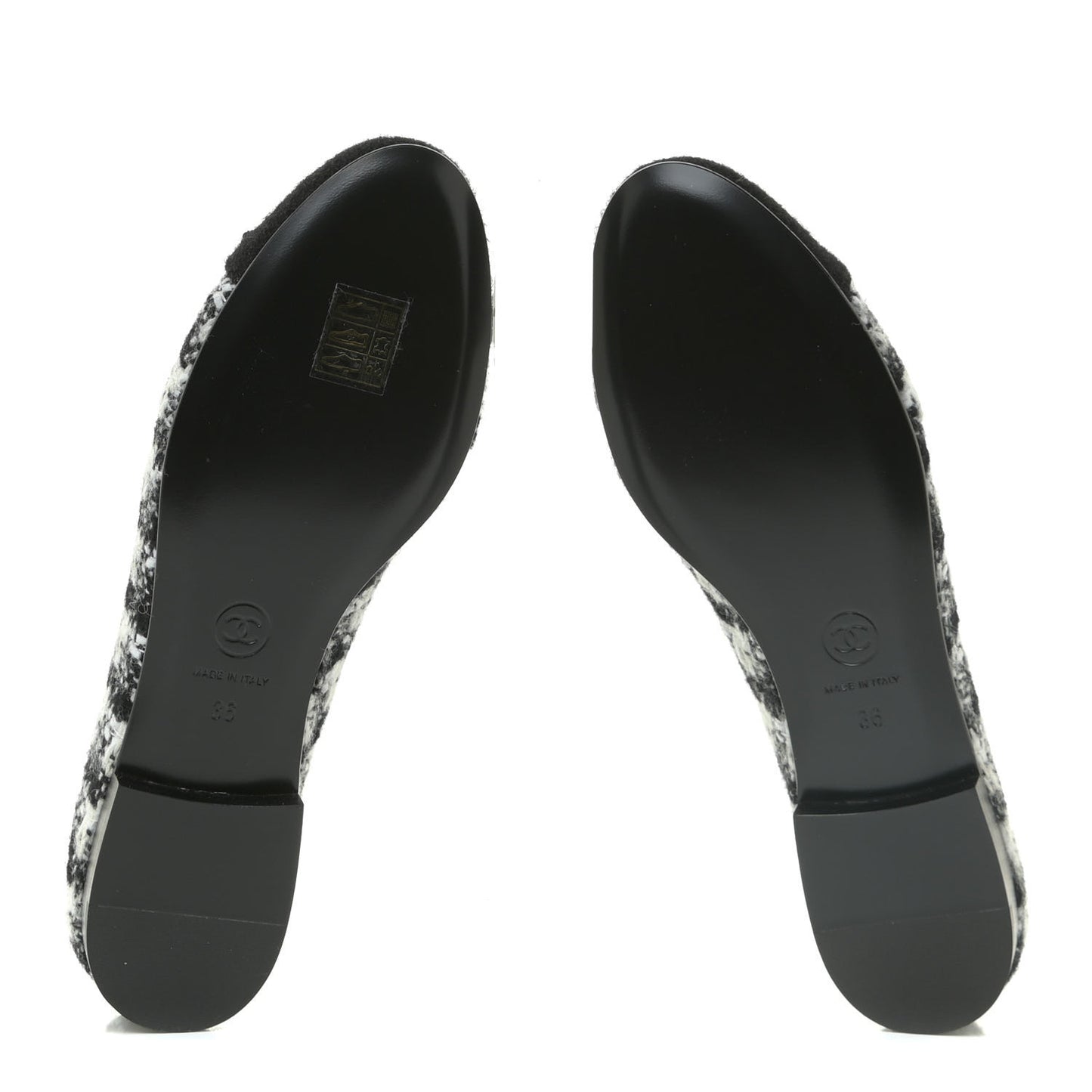 Tweed Cap Toe Ballerina Flats 36 Black White Black