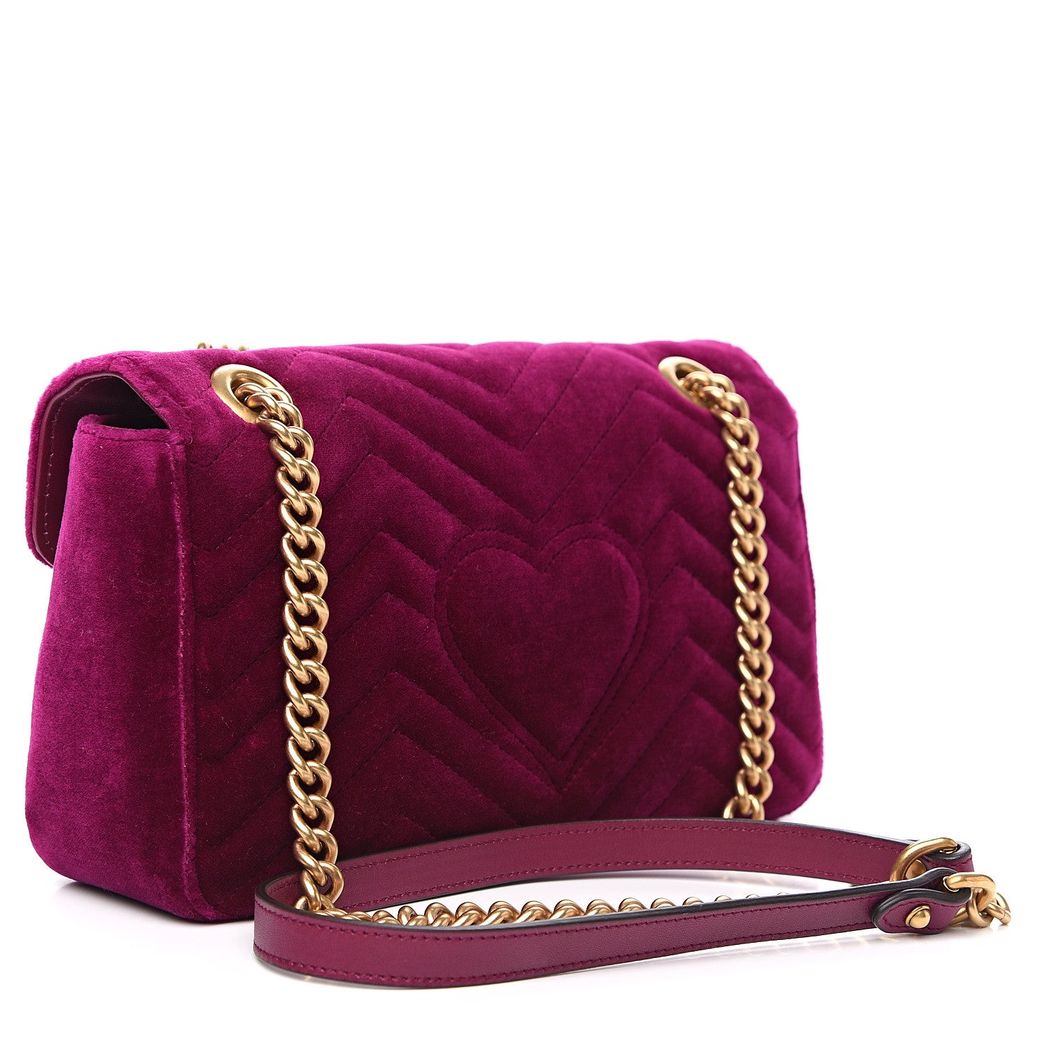 Gucci Velvet Matelasse Embroidered Small GG Marmont Shoulder Bag Fuchsia Violet Cyclamen 2 of 10