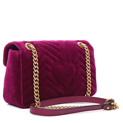 Gucci Velvet Matelasse Embroidered Small GG Marmont Shoulder Bag Fuchsia Violet Cyclamen 2 of 10