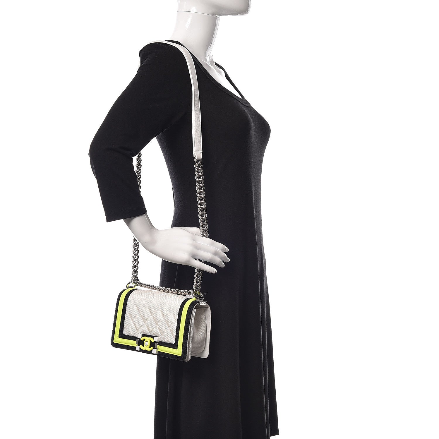Chanel Canvas Quilted Small Fluo Boy Flap White Black Yellow 2 of 18