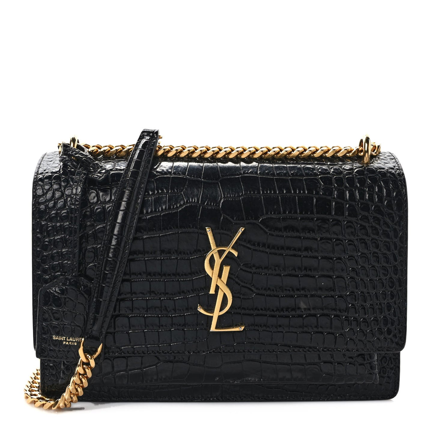 Calfskin Crocodile Embossed Medium Monogram Sunset Black