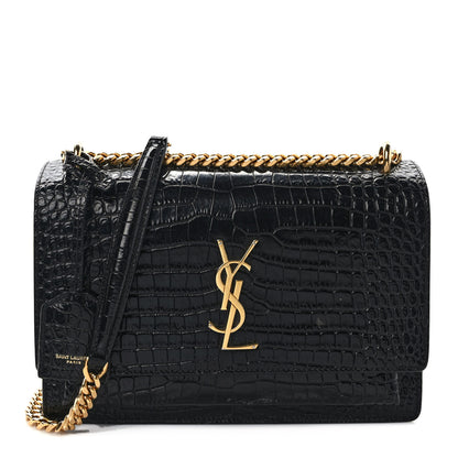 Saint Laurent Calfskin Crocodile Embossed Medium Monogram Sunset Black 1 of 10