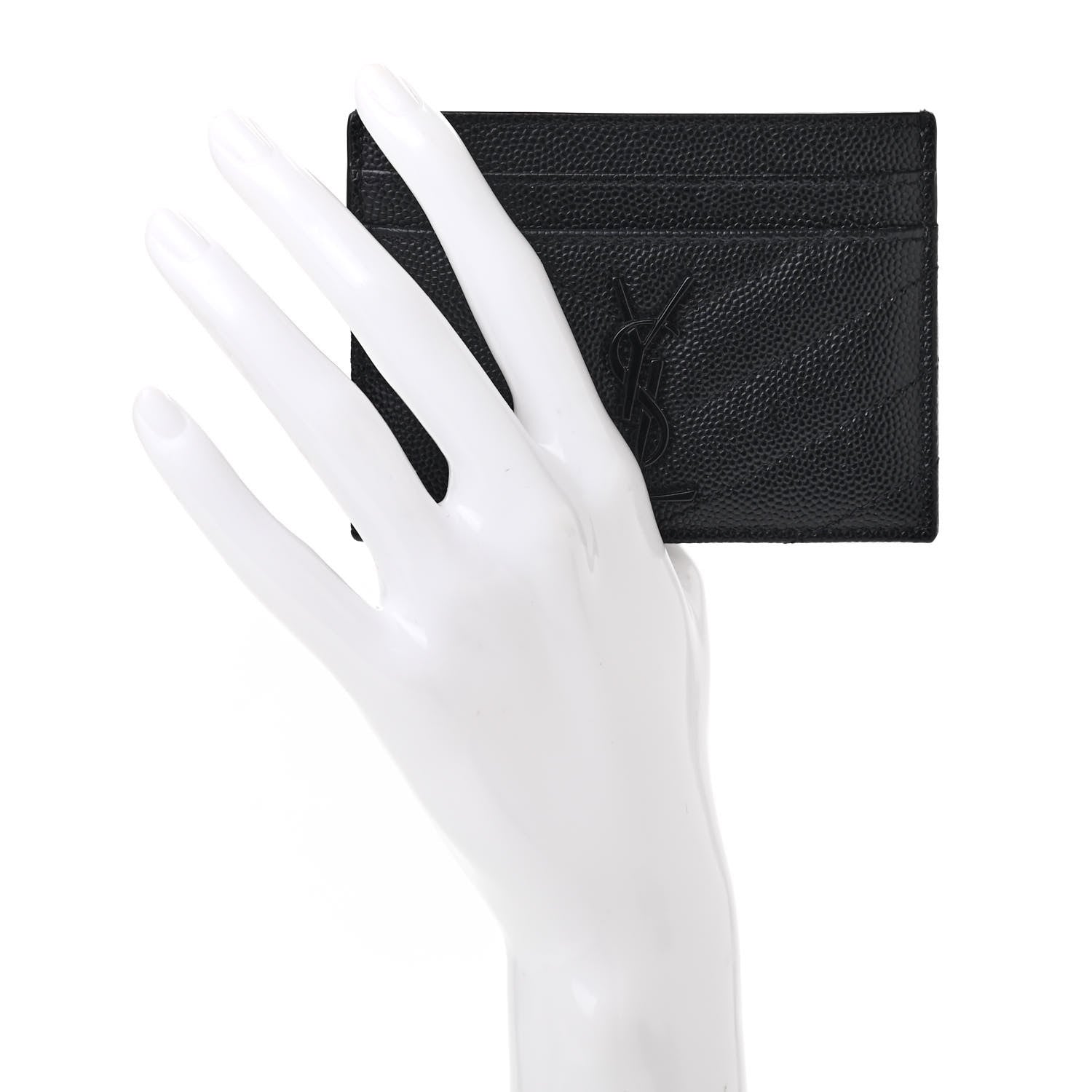 Saint Laurent Grain De Poudre Matelasse Chevron Monogram Credit Card Case Black 2 of 7