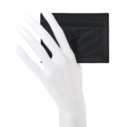 Saint Laurent Grain De Poudre Matelasse Chevron Monogram Credit Card Case Black 2 of 7