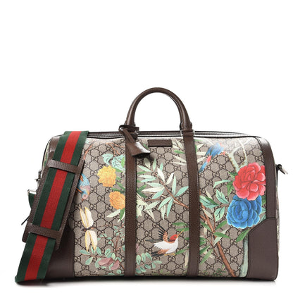 Gucci GG Supreme Monogram Tian Web Medium Duffle Beige Multicolor New Acero 1 of 8