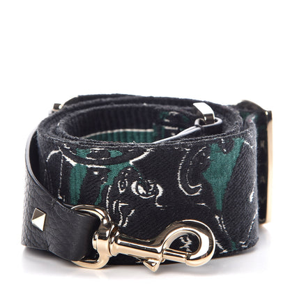 Valentino Garavani Canvas Camupanther Embroidered Rockstud Guitar Strap Green 1 of 3