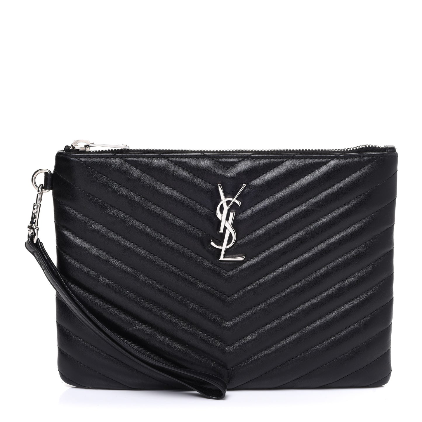 Calfskin Matelasse Chevron Monogram A5 Wristlet Black