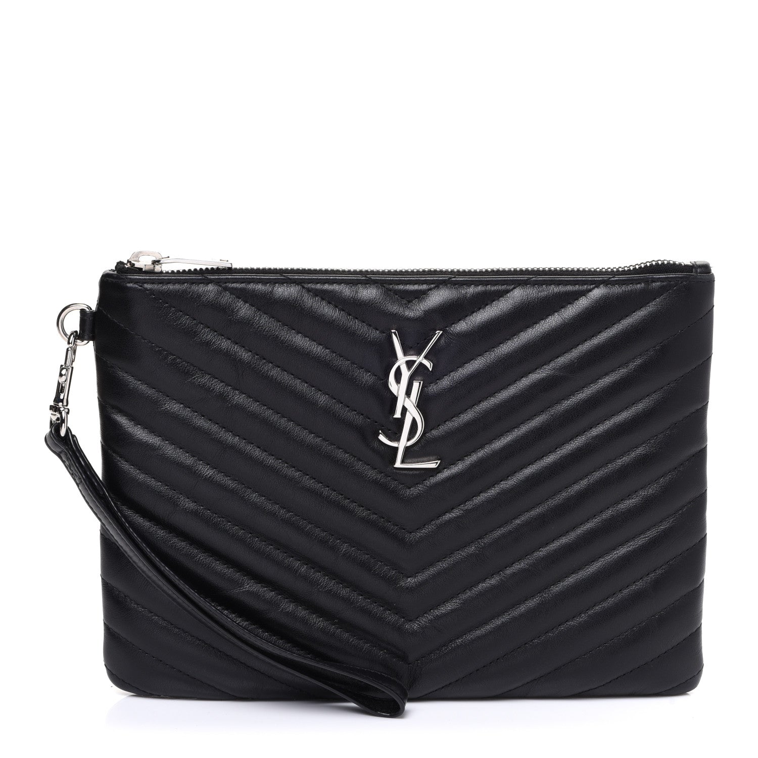Saint Laurent Calfskin Matelasse Chevron Monogram A5 Wristlet Black 1 of 8