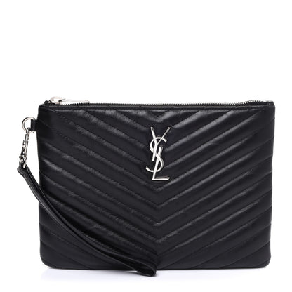 Saint Laurent Calfskin Matelasse Chevron Monogram A5 Wristlet Black 1 of 8