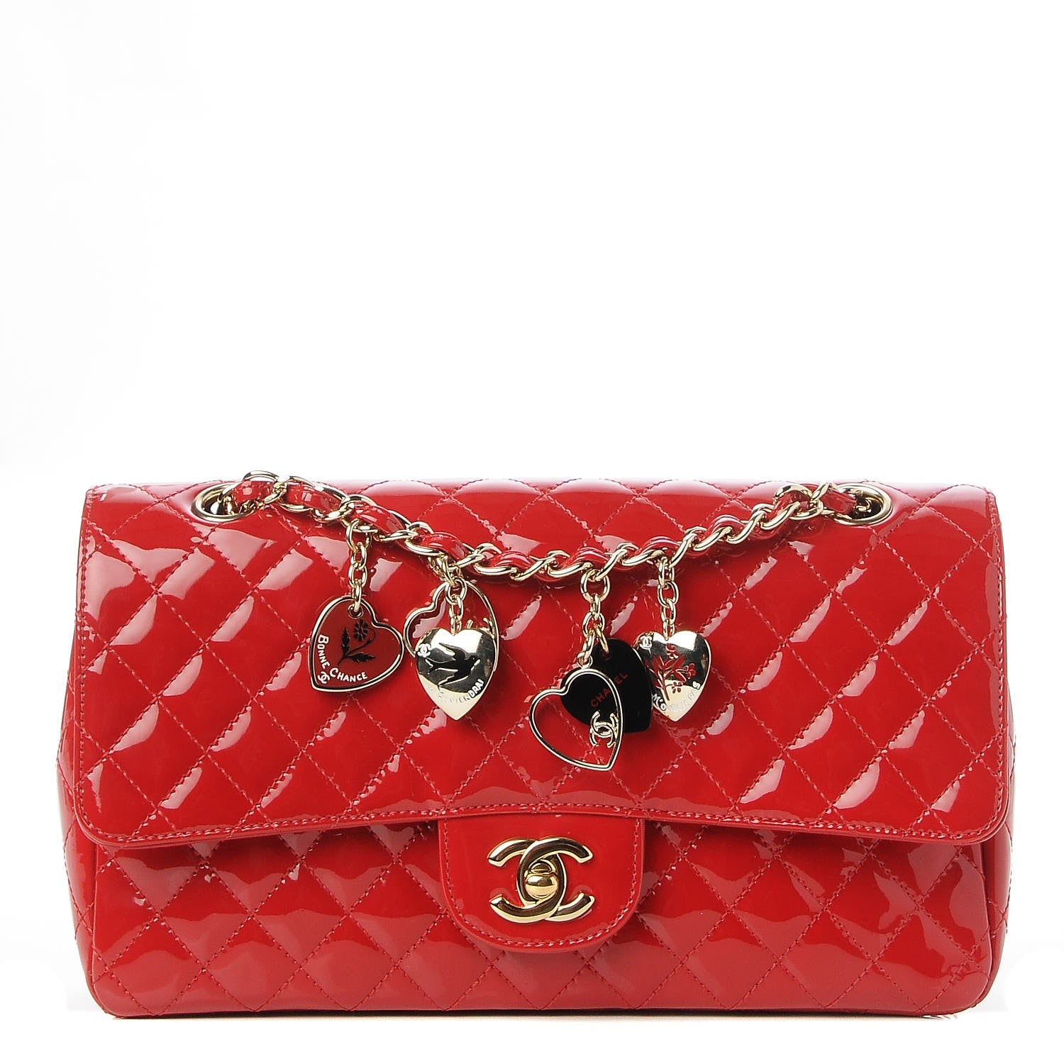Chanel Patent Calfskin Quilted Valentine Charms Medium Single Flap Red 1 of 8