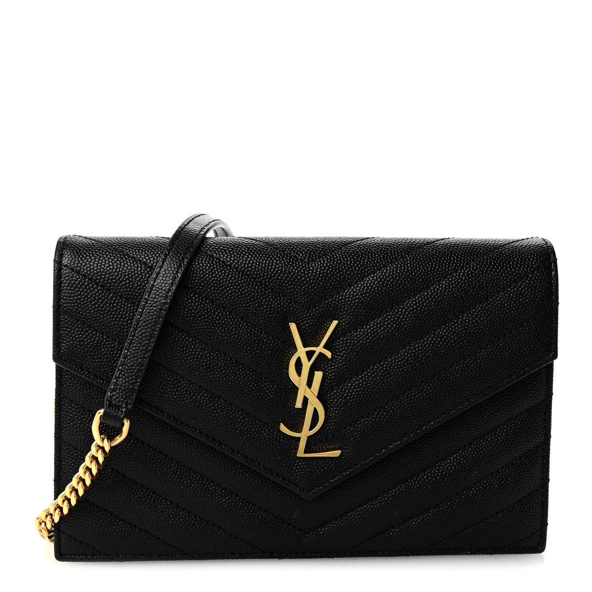 Saint Laurent Grain De Poudre Matelasse Chevron Monogram Envelope Chain Wallet Black 1 of 10