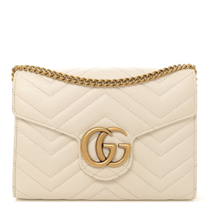 Gucci Calfskin Matelasse GG Marmont Chain Wallet Mystic White 1 of 11