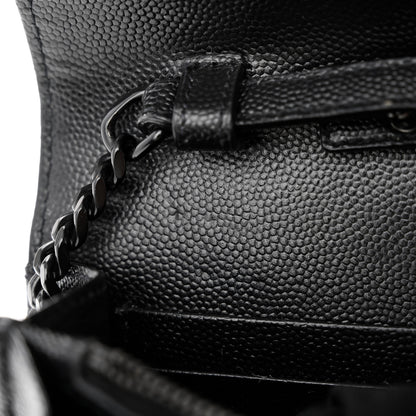 Saint Laurent Grain De Poudre Matelasse Chevron Monogram Monochrome Chain Wallet Black 9 of 9