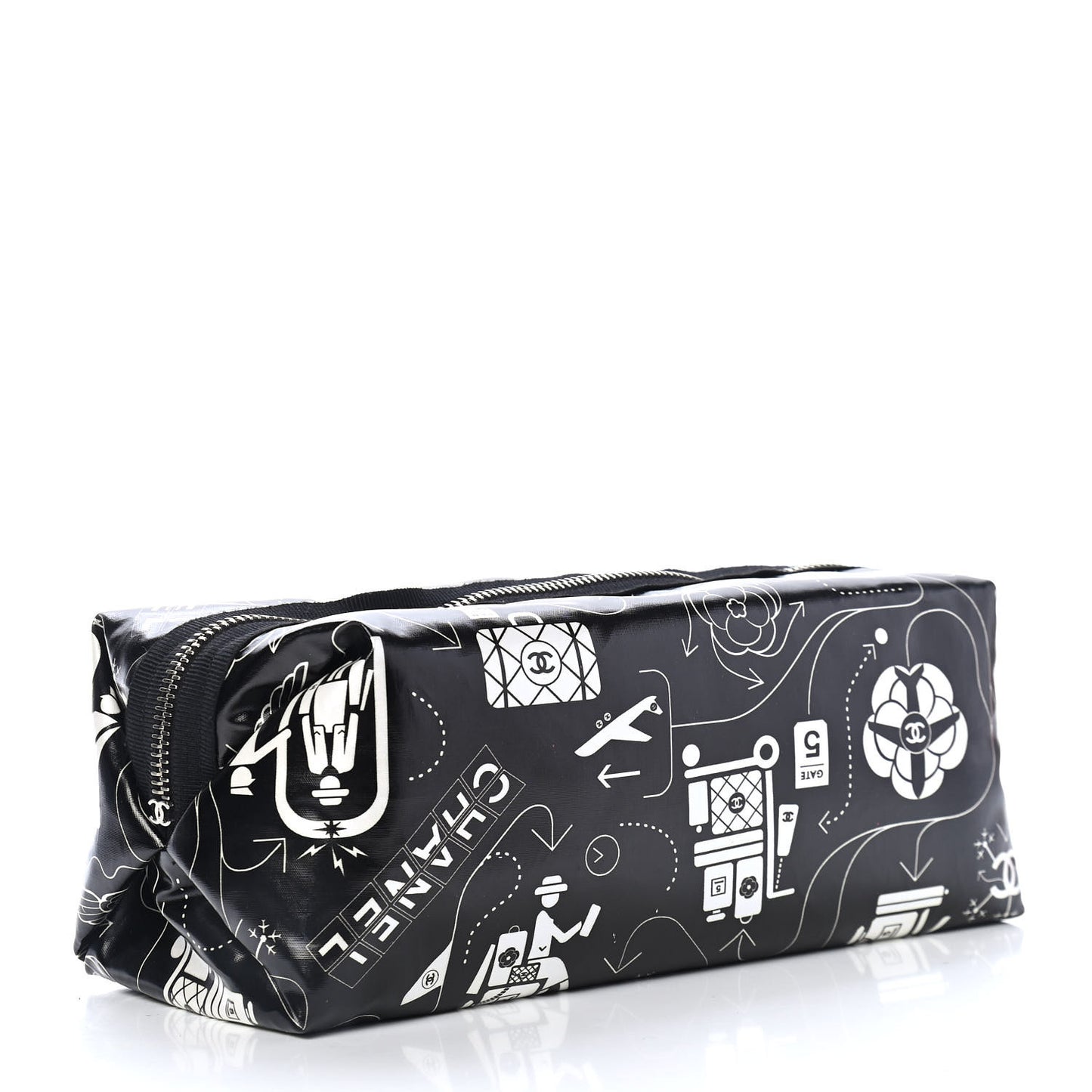 Coated Canvas Small Airline Cosmetic Pouch Black White
