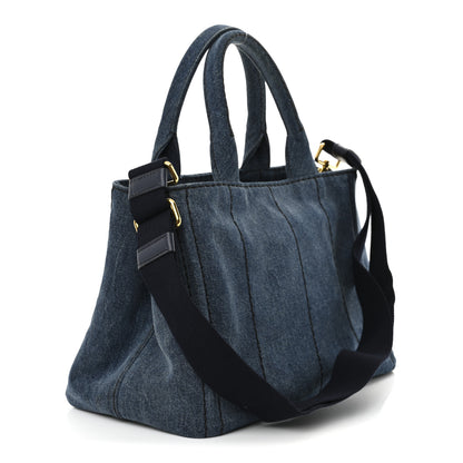 Prada Denim Small Logo Tote Bleu 3 of 10