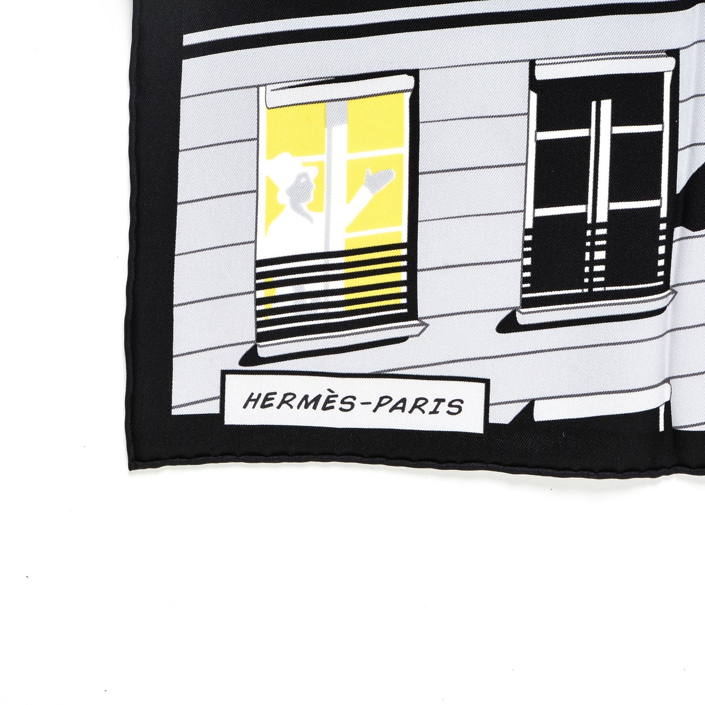Silk Minuit Au Faubourg Scarf 70 Anthracite Blanc Jaune Vif