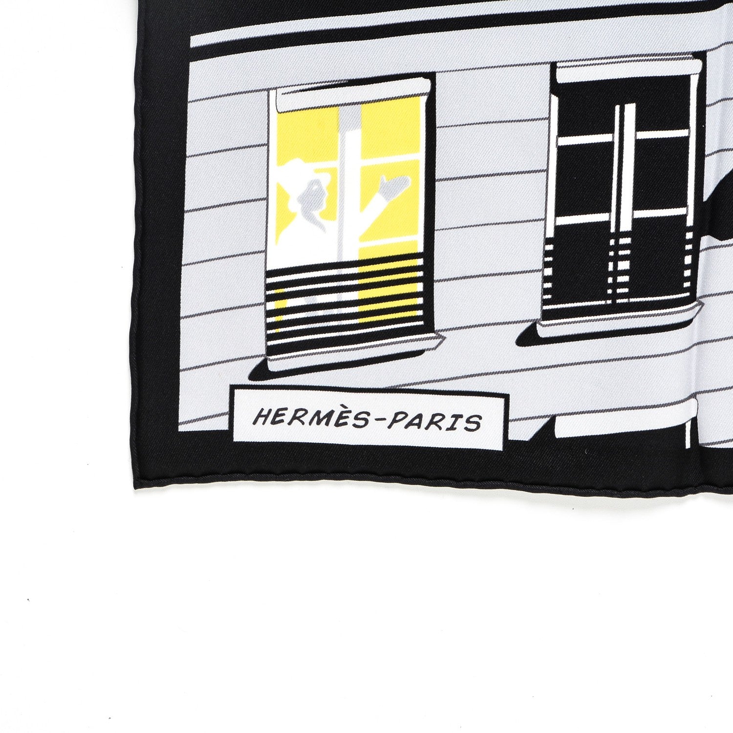 Hermes Silk Minuit Au Faubourg Scarf 70 Anthracite Blanc Jaune Vif 4 of 7