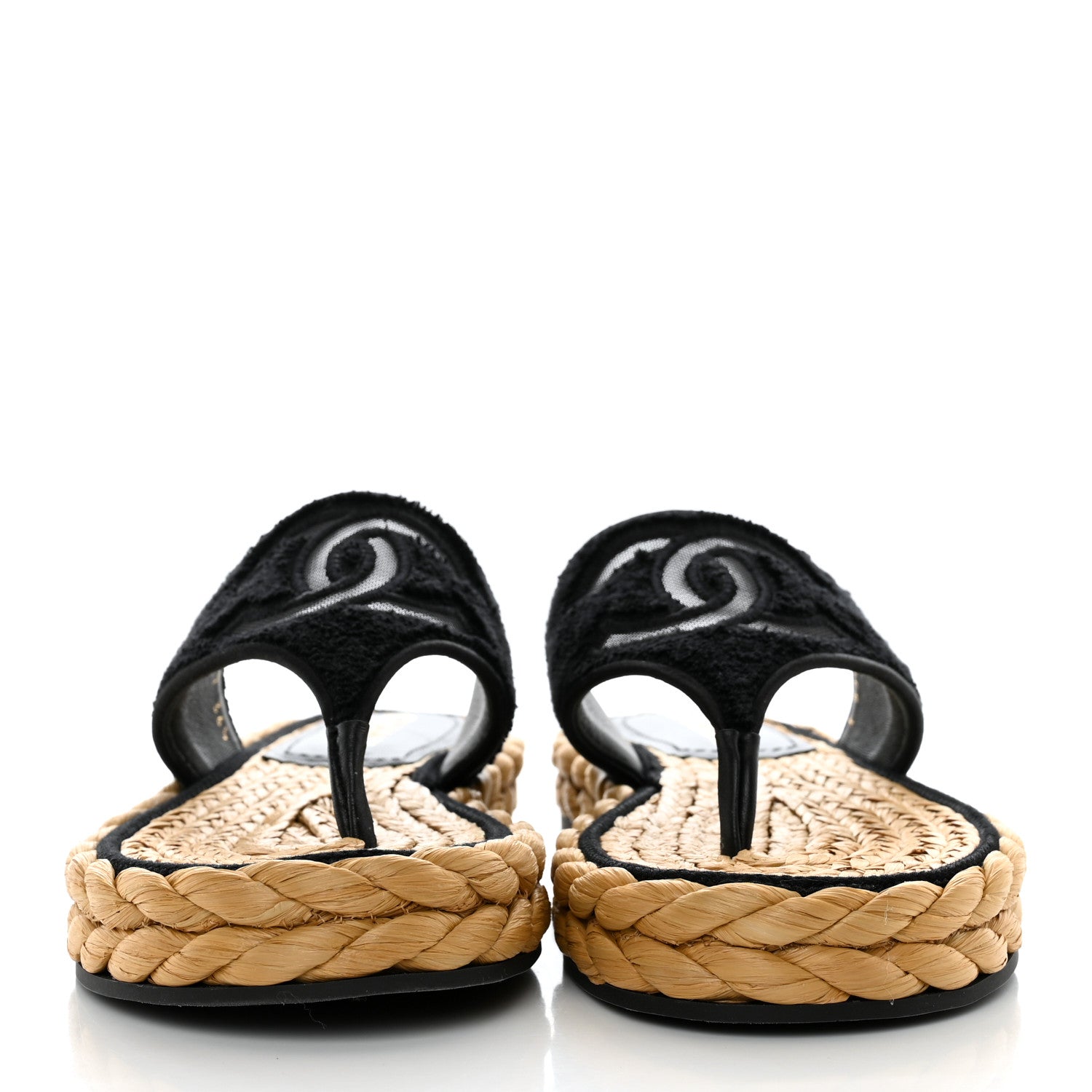 Chanel Terry Cloth Raffia CC Logo Thong Sandals 36.5 Black 2 of 9