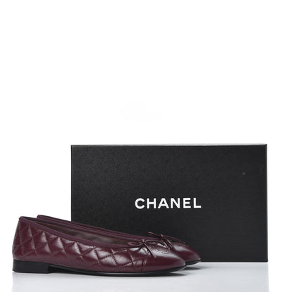Chanel Crumpled Lambskin Quilted CC Cap Toe Ballerina Flats 37.5 Burgundy 11 of 11