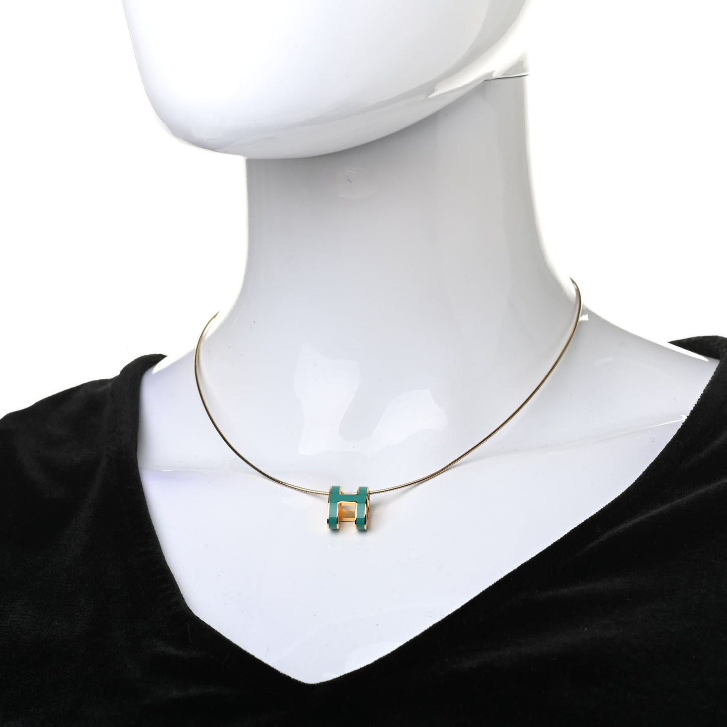 Lacquered Gold Pop H Pendant Necklace Vert Malachite