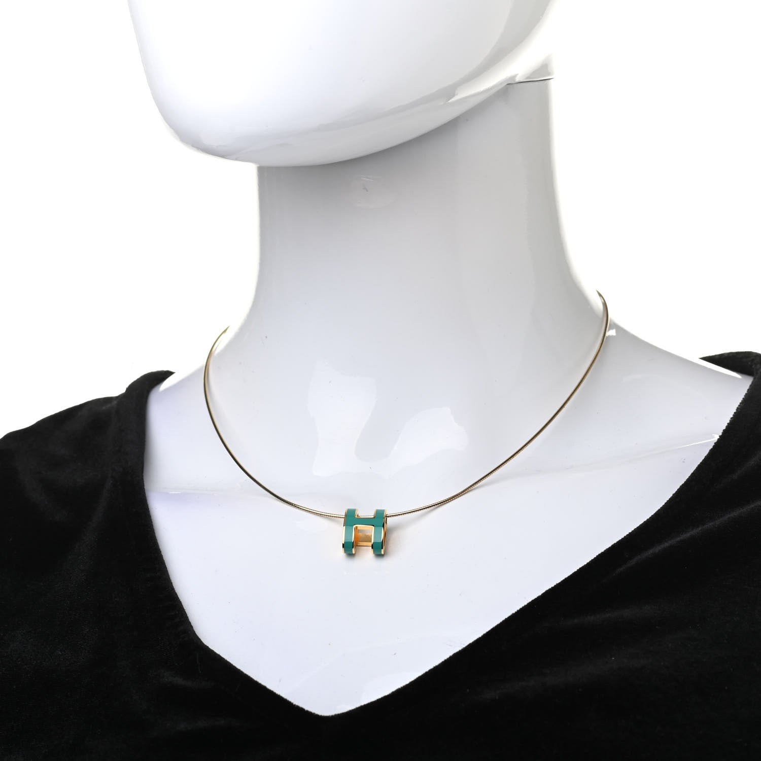 Hermes Lacquered Gold Pop H Pendant Necklace Vert Malachite 2 of 5