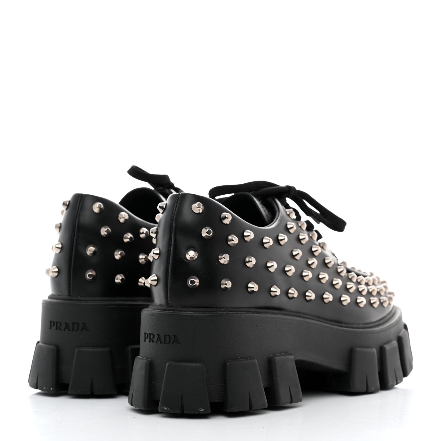 Prada Spazzolato Rois Studded Lace Up Monolith 55mm Derby Loafers 39 Black 4 of 9