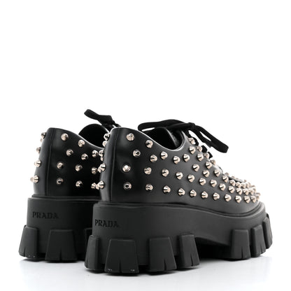 Prada Spazzolato Rois Studded Lace Up Monolith 55mm Derby Loafers 39 Black 4 of 9
