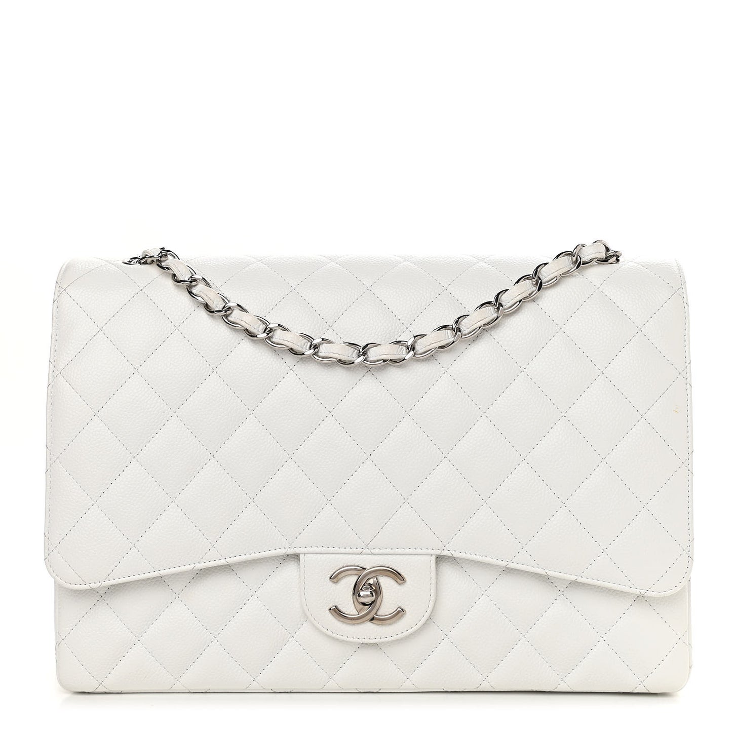 Caviar Quilted Maxi Double Flap White