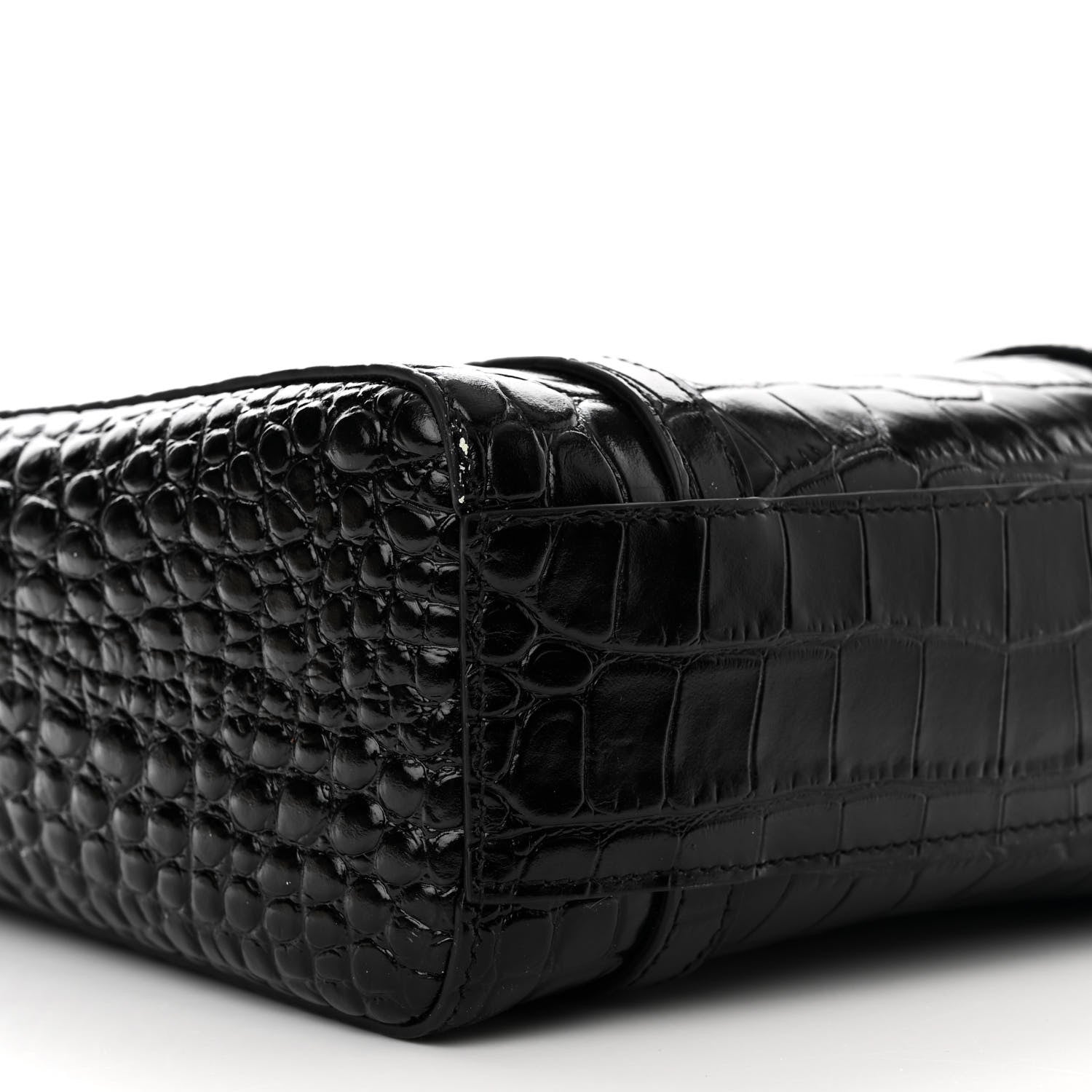 Balenciaga Shiny Calfskin Logo Crocodile Embossed XXS Everyday Tote Black 9 of 14