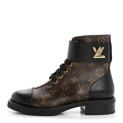 Louis Vuitton Calfskin Monogram Wonderland Flat Ranger Boots 38.5 Black 1 of 11