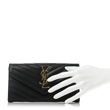 Saint Laurent Grain De Poudre Matelasse Chevron Monogram Flap Wallet Black 2 of 7