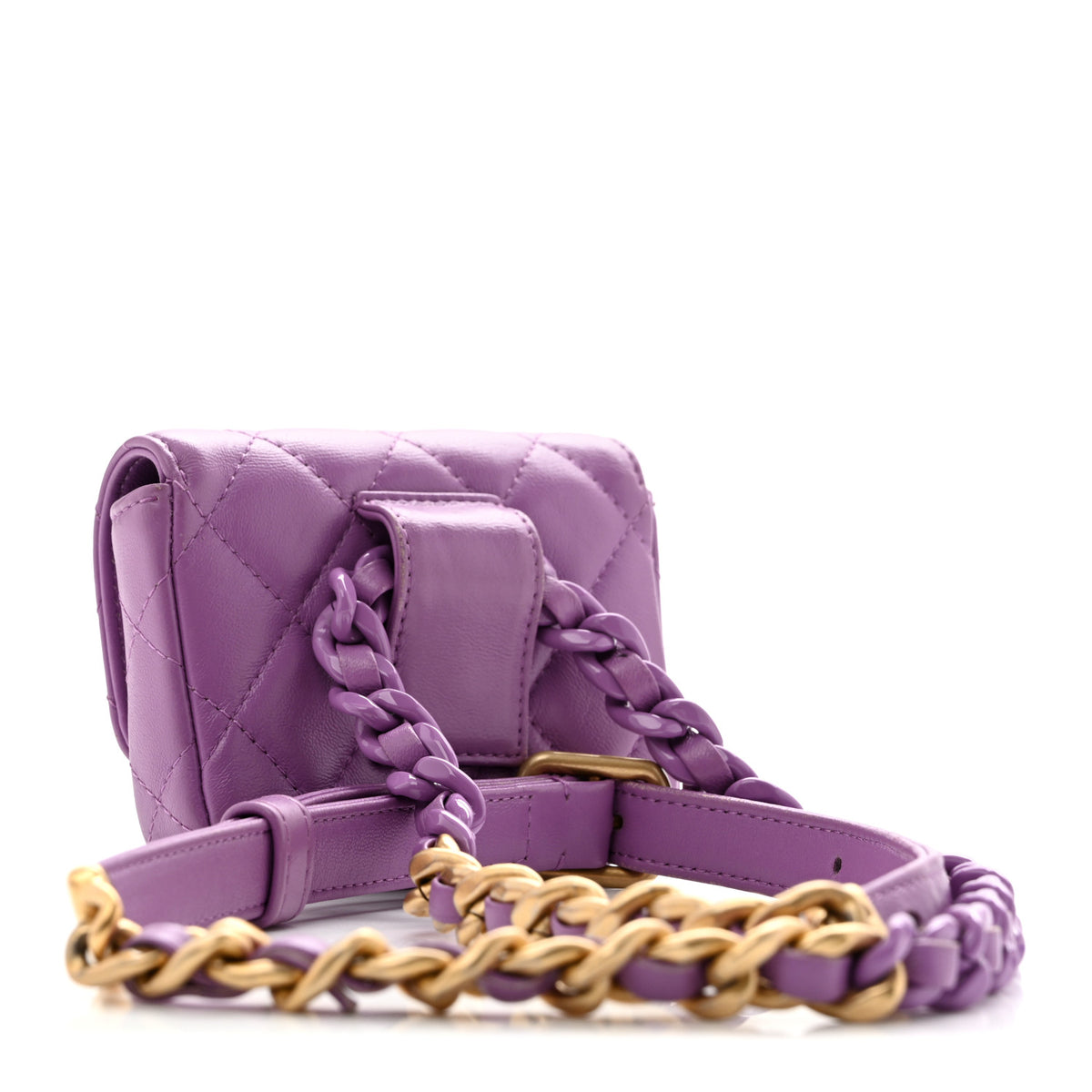 Chanel Lambskin Lacquered Metal Quilted Flap Chain Belt Bag Purple 3 of 14