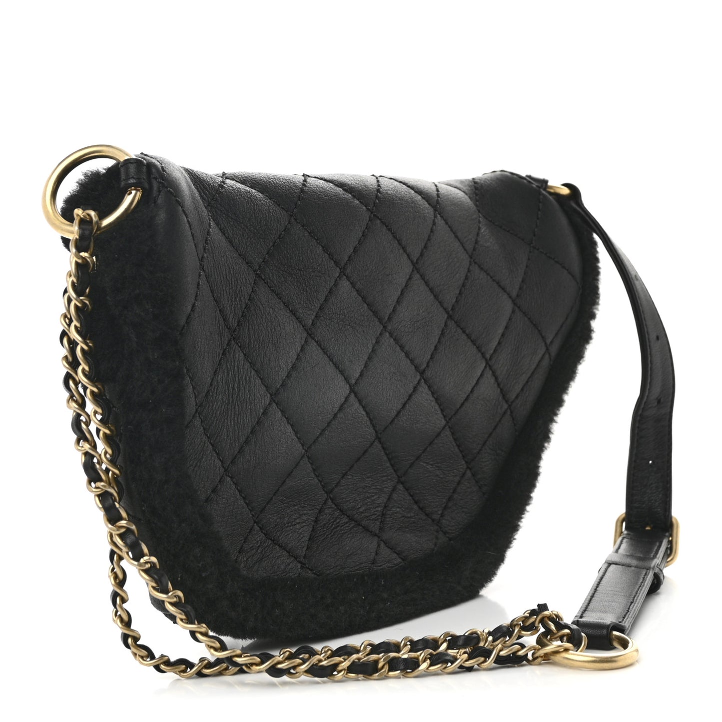 Calfskin Fur Quilted Waist Bag Fanny Pack Black