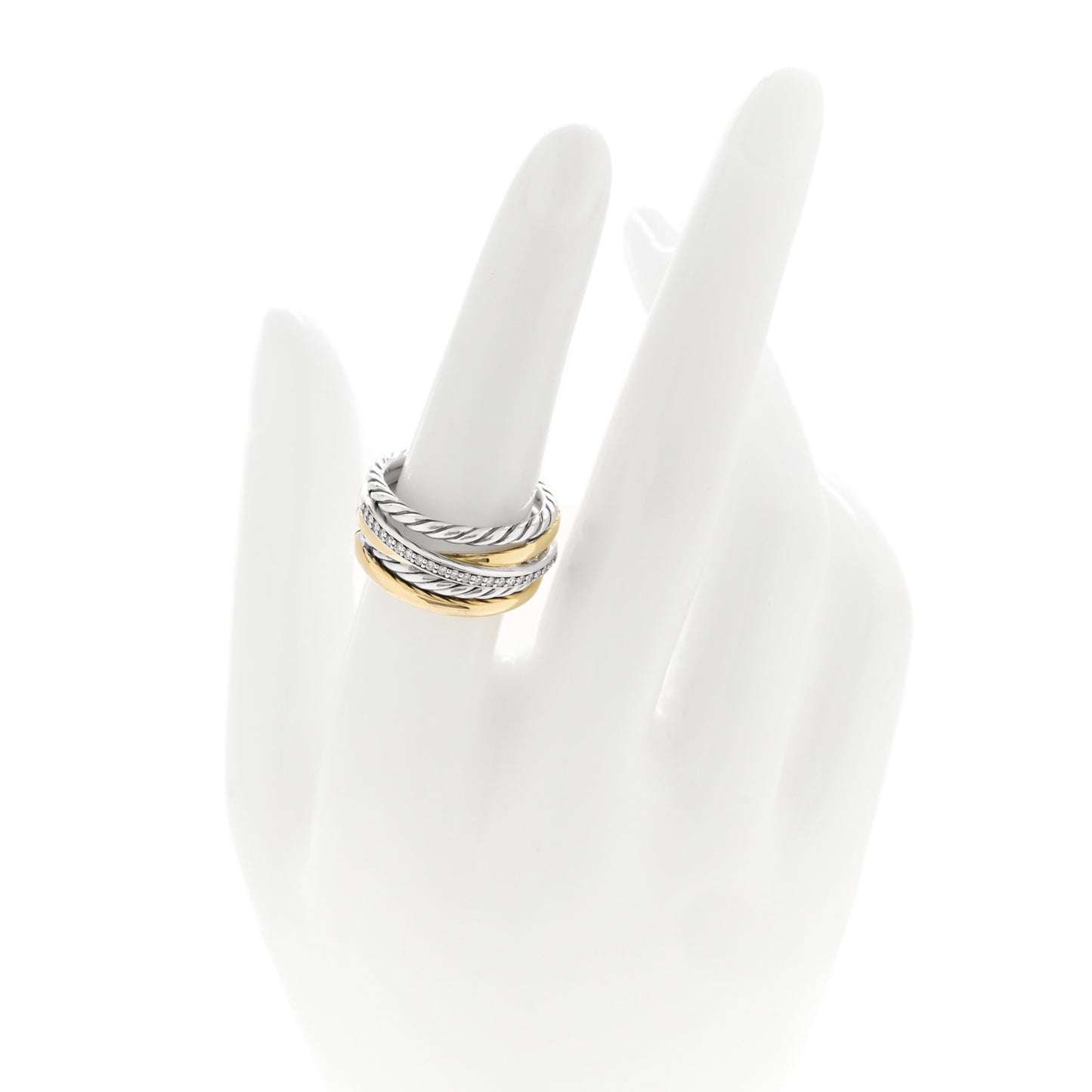 Sterling Silver 18K Yellow Gold Diamond 11mm Wide Crossover Cable Ring 54 7