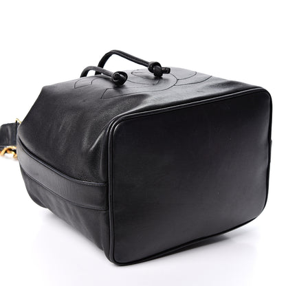 Chanel Lambskin CC Stitched Drawstring Bucket Bag Black 3 of 8