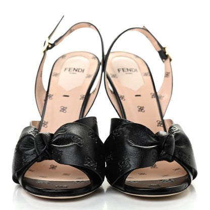 Fendi Calfskin Karligraphy Embossed Ffreedom Slingback Sandals 37 Black 2 of 7