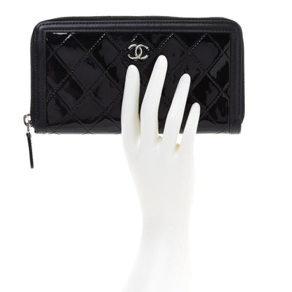 Chanel Patent Lambskin Quilted Zip Around Wallet Black 2 of 9