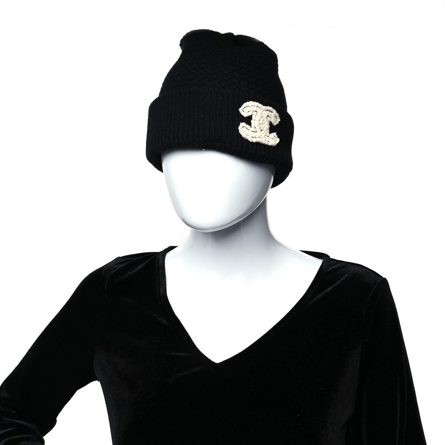 Chanel Cashmere CC Logo Beanie Hat Black 2 of 5