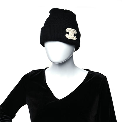 Chanel Cashmere CC Logo Beanie Hat Black 2 of 5