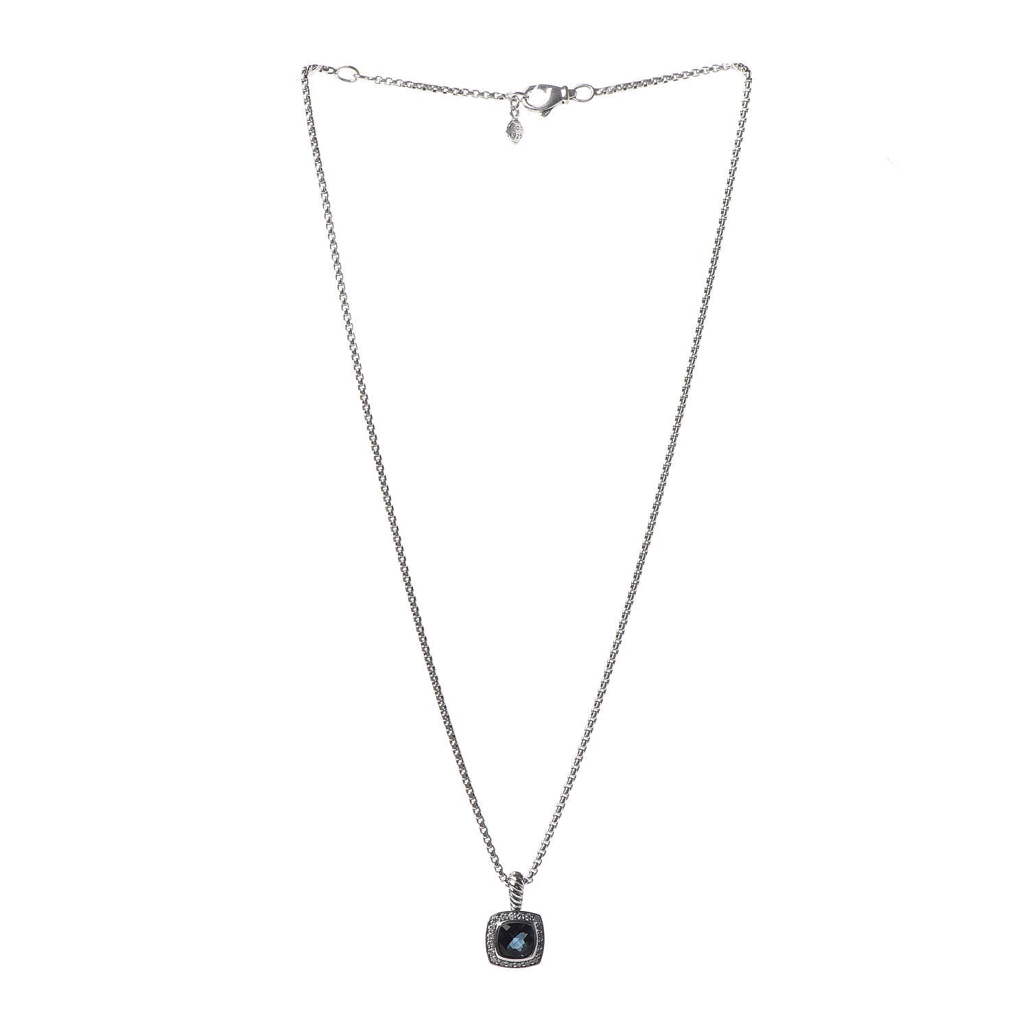 David Yurman Sterling Silver Diamond Hampton Blue Topaz 7mm Petite Albion Pendant Necklace 3 of 6