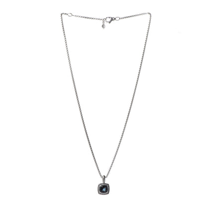 David Yurman Sterling Silver Diamond Hampton Blue Topaz 7mm Petite Albion Pendant Necklace 3 of 6