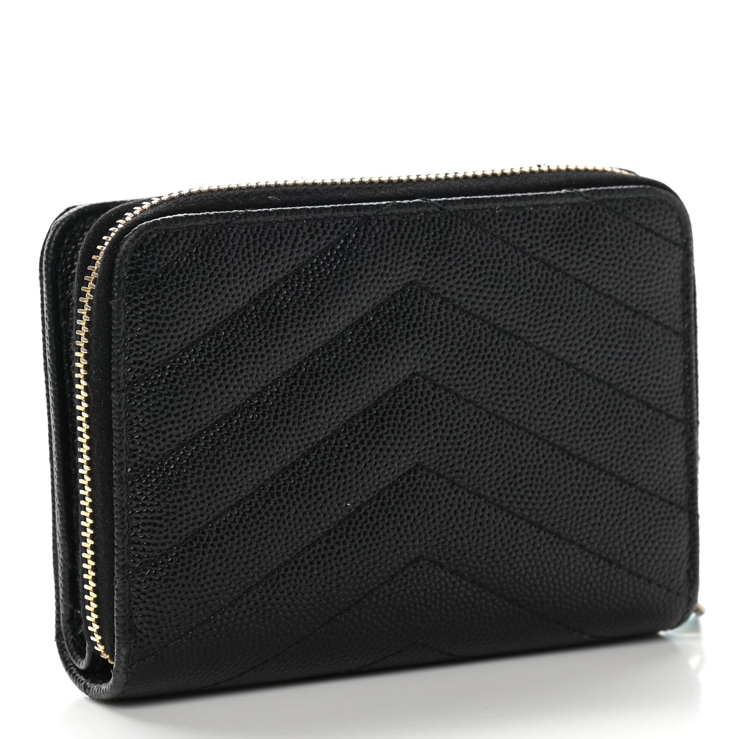 Grain De Poudre Matelasse Chevron Monogram Compact Zip Around Wallet Black