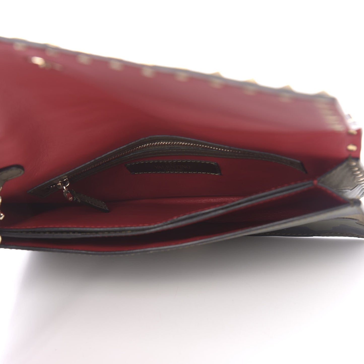 Nappa Canvas Camouflage Rockstud Wristlet Clutch Verde Rouge