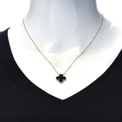 Van Cleef & Arpels 18K Yellow Gold Black Onyx Vintage Alhambra Pendant Necklace 2 of 5