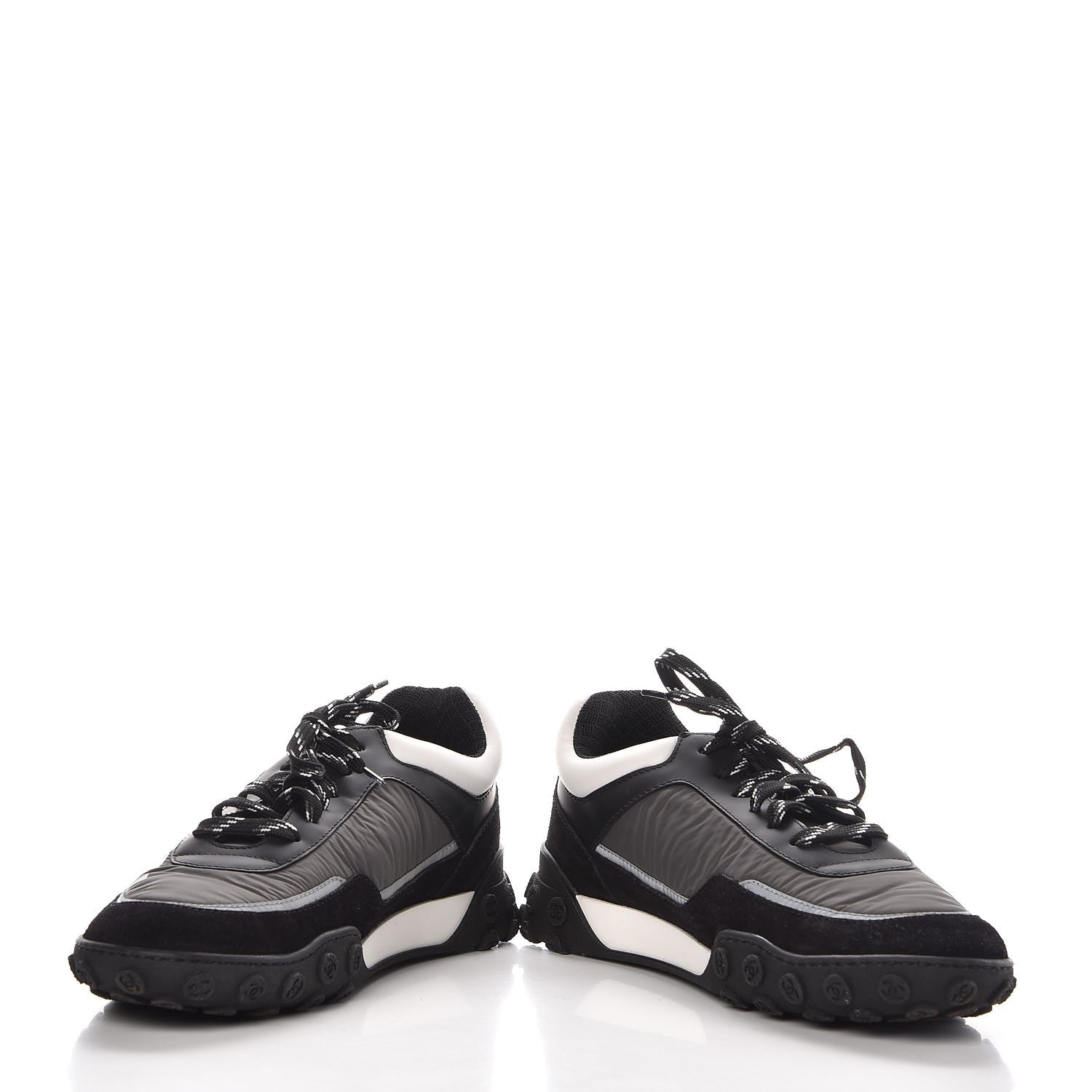 Chanel Nylon Calfskin Suede CC Sneakers 40 Grey Black White 6 of 24