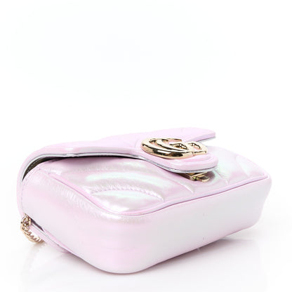 Gucci Iridescent Nappa Chevron Matelasse Super Mini GG Marmont Shoulder Bag Iridescent Escape Pink 4 of 11