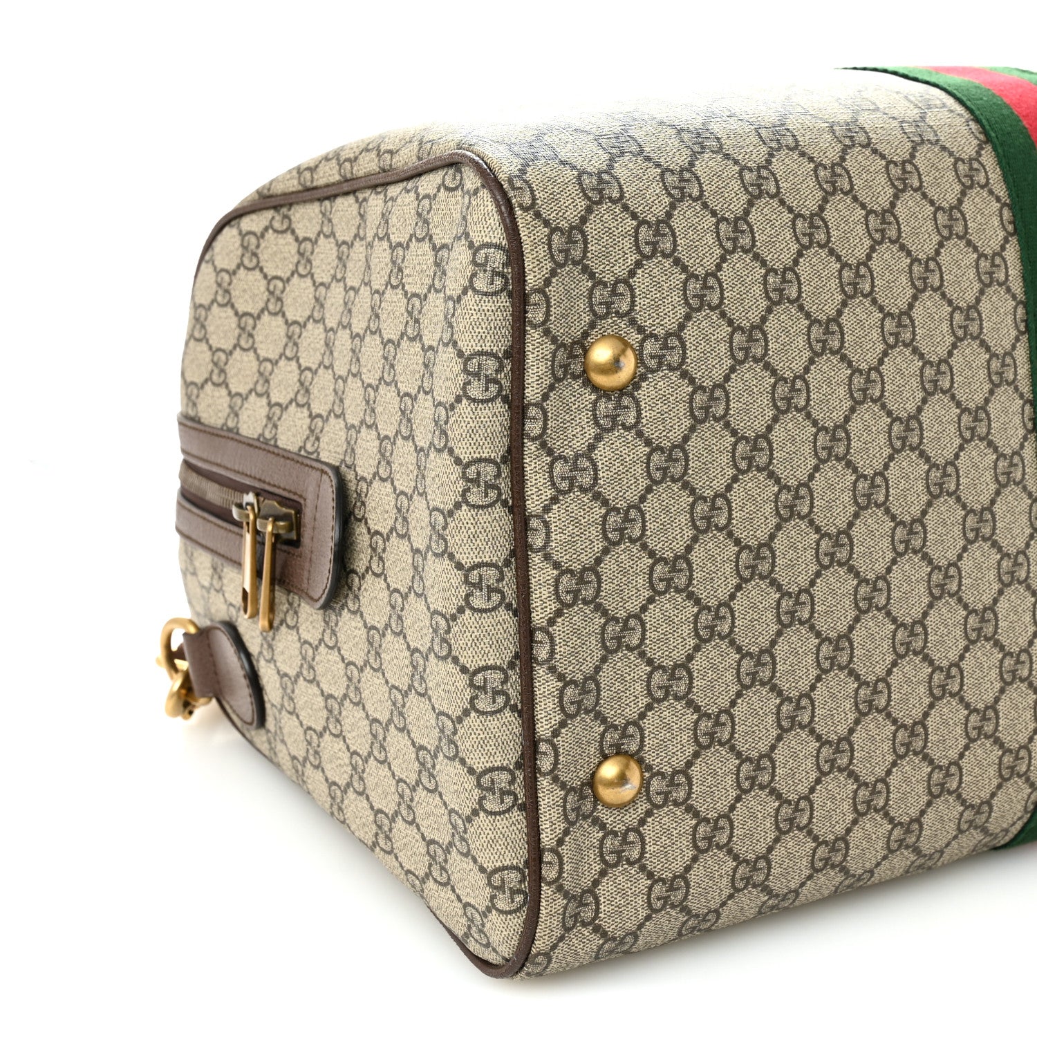 Gucci GG Supreme Monogram Textured Dollar Calfskin Web Medium Ophidia Carry-On Duffle Bag Beige Ebony New Acero 8 of 9