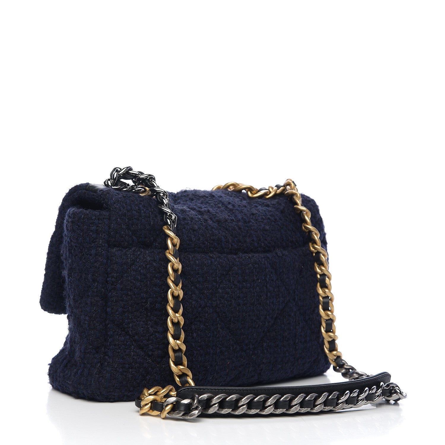 Chanel Tweed Quilted Large 19 Flap Navy Blue 2 of 10