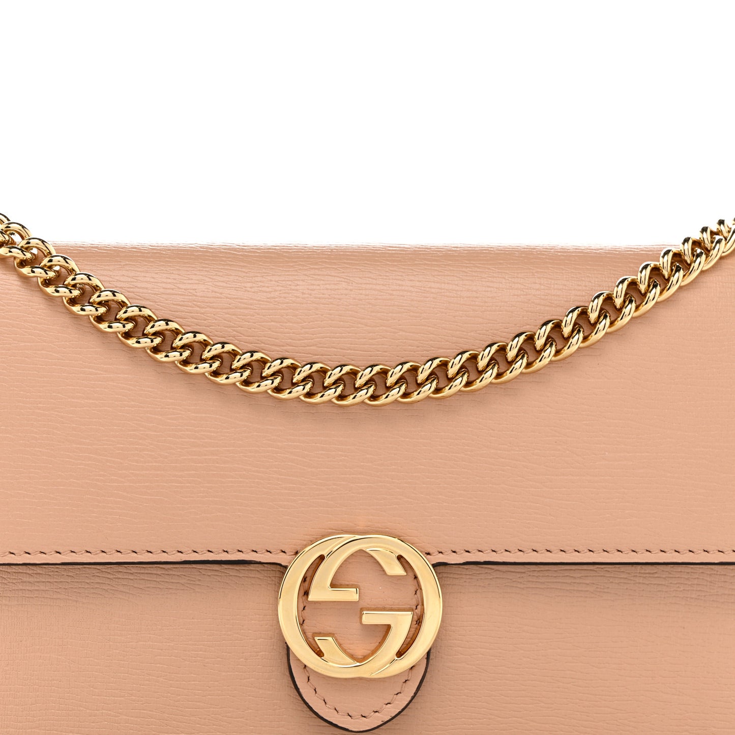 Textured Calfskin Icon Chain Wallet Pink Apricot