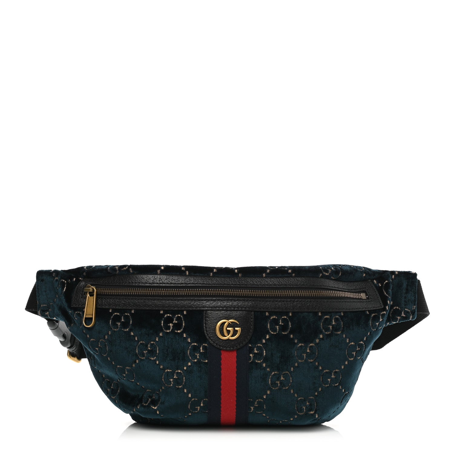 Gucci Velvet GG Monogram Web Belt Bag Blue Beige 1 of 10